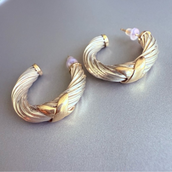 JEFFREY LEVIN 14k Gold & Sterling Silver Two-Tone X Hoop Twisted Cable E… - Picture 1 of 9